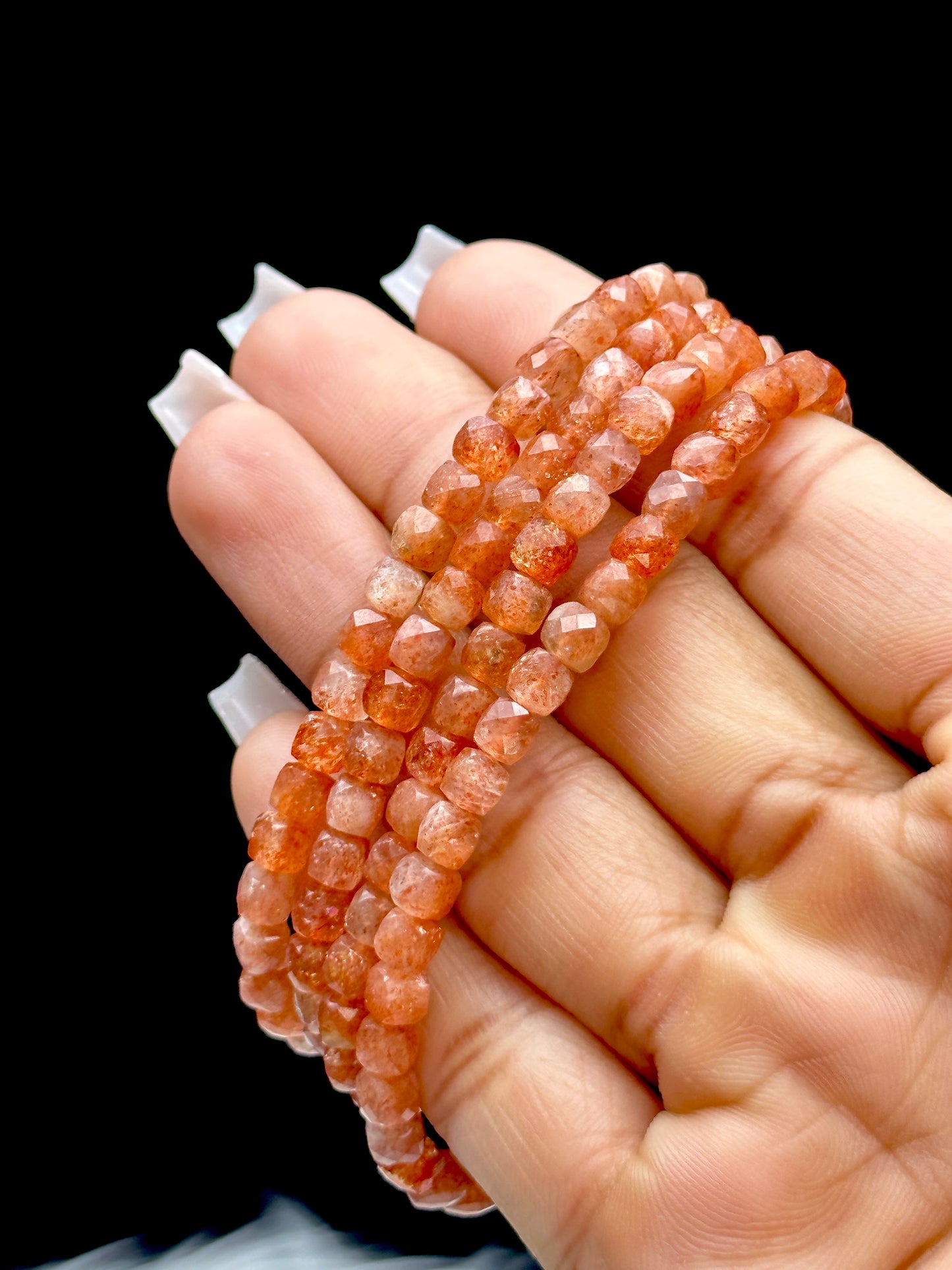 Gold Flash Sunstone Crystal Bracelet – 4mm Faceted Beads, Very High Quality, Sparkling Energy Jewelry