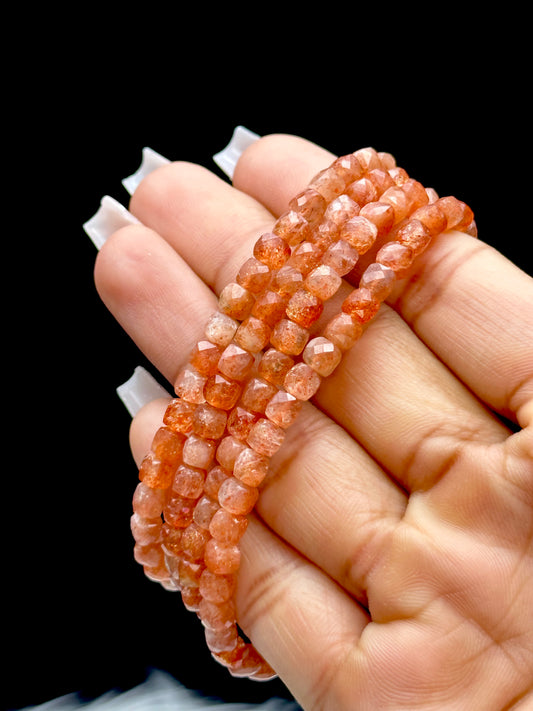 Gold Flash Sunstone Crystal Bracelet – 4mm Faceted Beads, Very High Quality, Sparkling Energy Jewelry