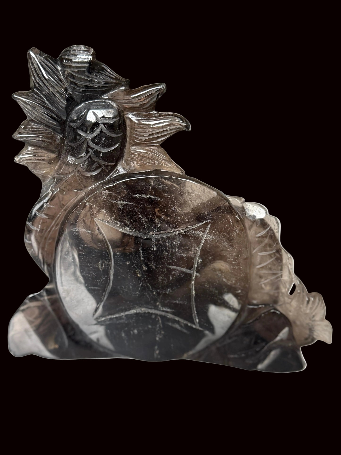 Smoky quartz dragon carving - back side view showing full detail