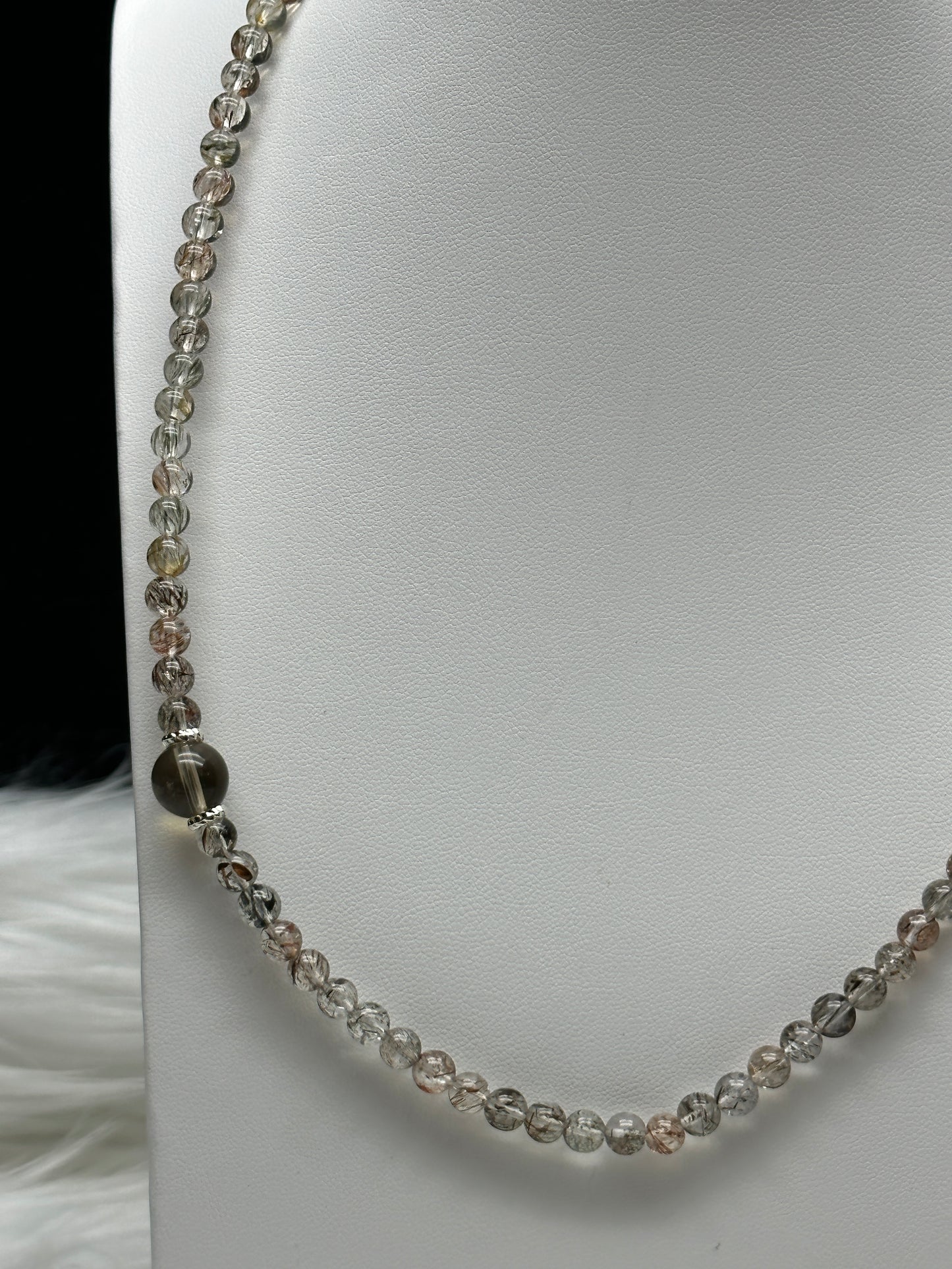 Rutilated Quartz Crystal 3-Layer Bracelet/Necklace – Feng Shui Lion Centerpiece, 7.5mm Beads