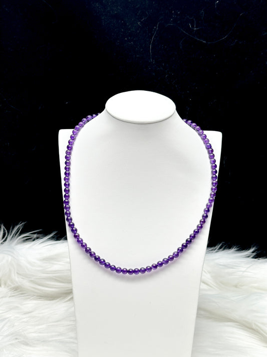 High-Quality Amethyst Round Bead Necklace / 3-Layer Bracelet – Stretchable, Versatile Crystal Jewelry