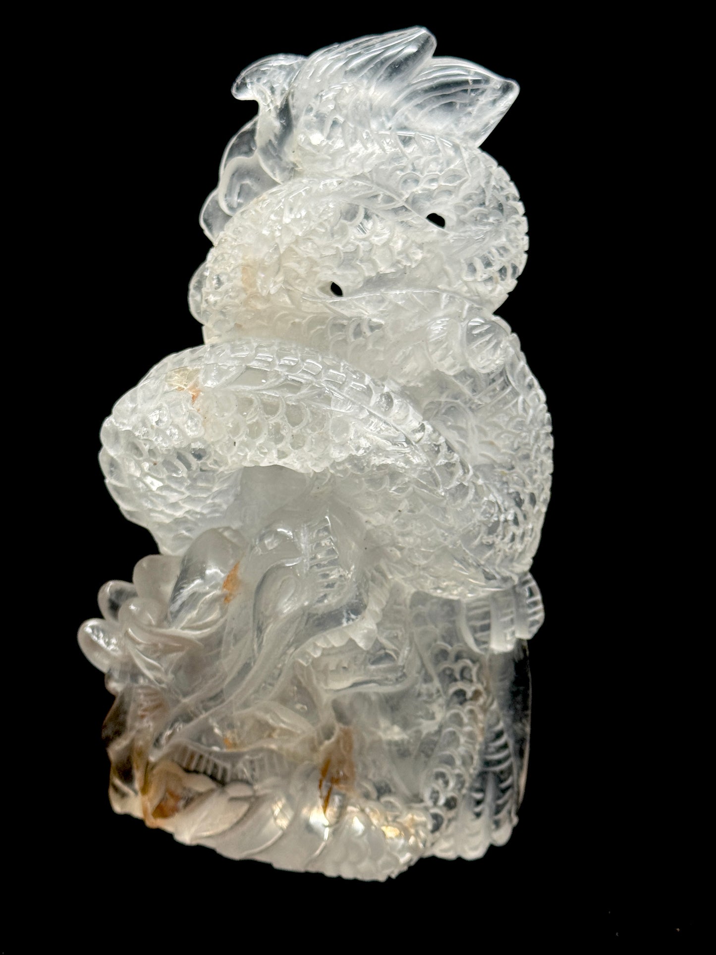Clear quartz dragon carving - side view 1