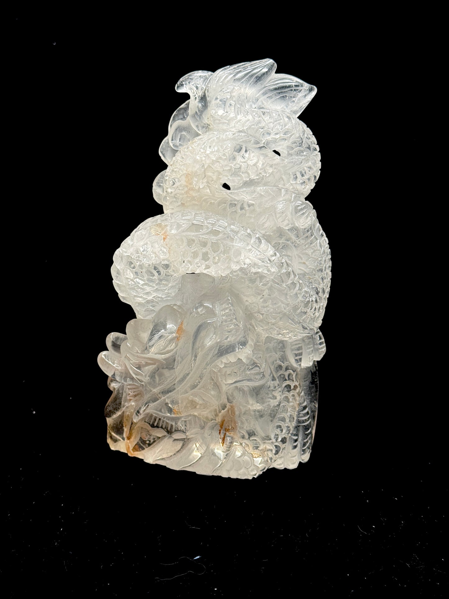 Clear quartz dragon carving - side view 2