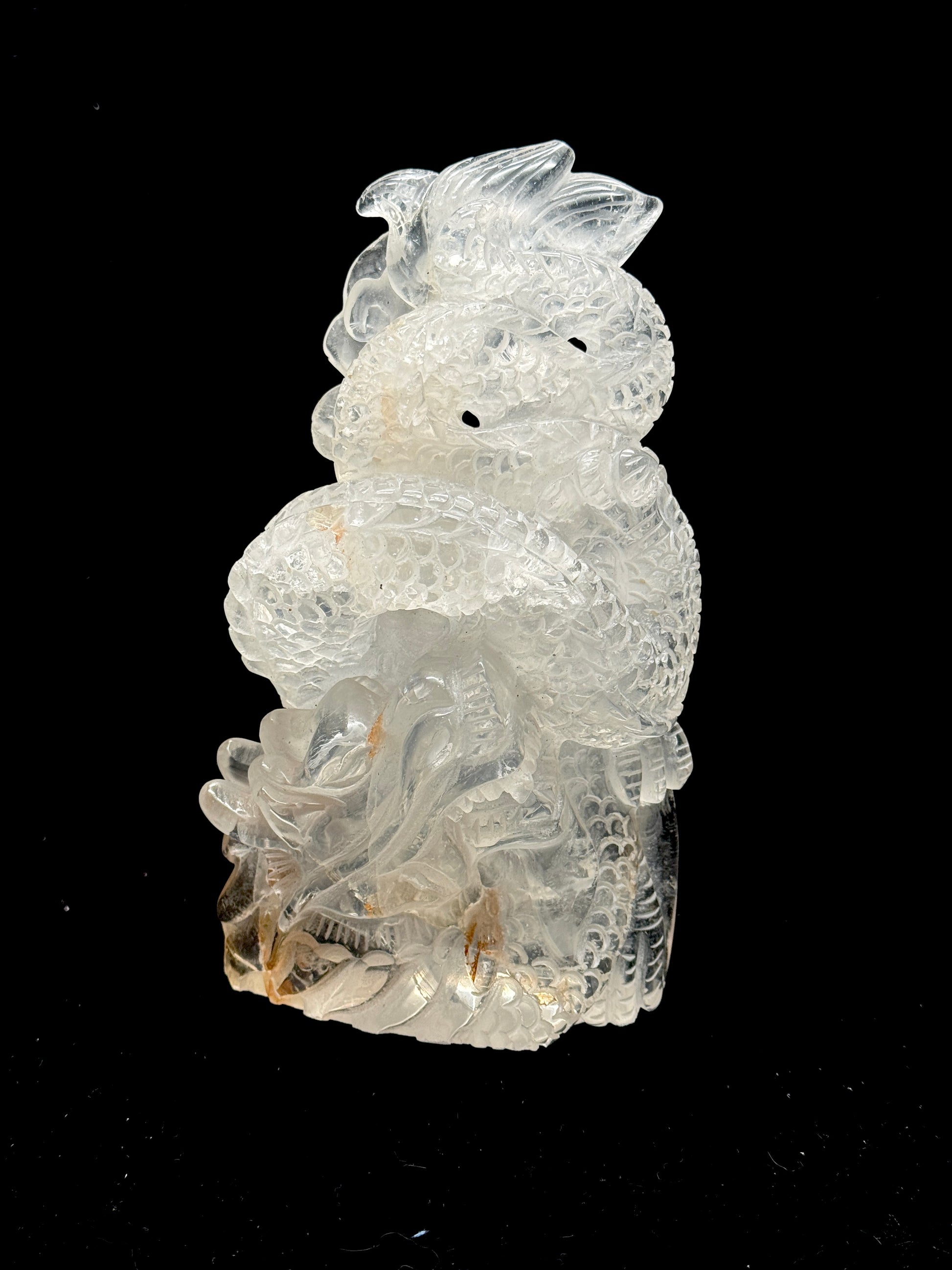 Clear quartz dragon carving - side view 3