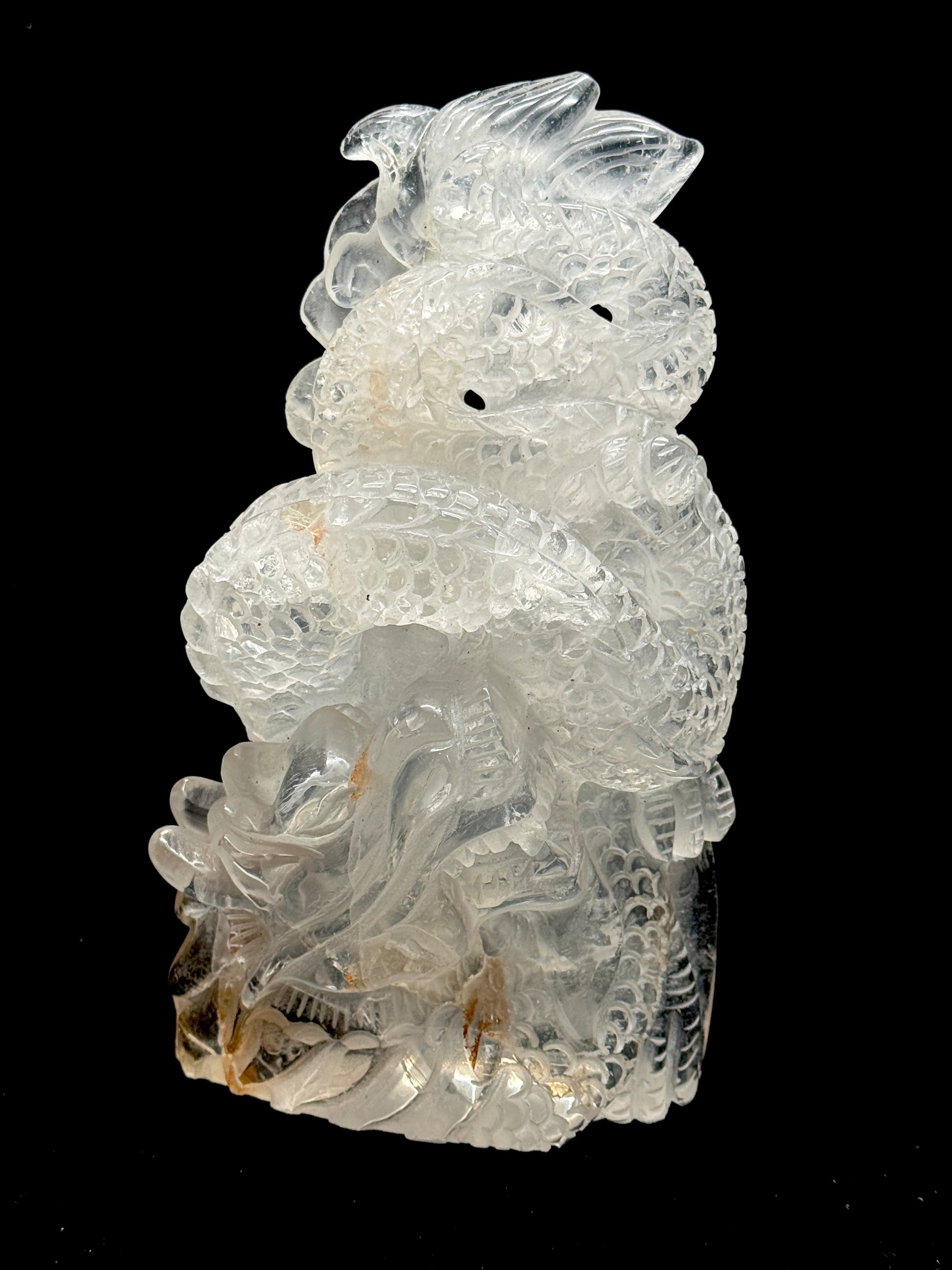 Clear quartz dragon carving - side view 4