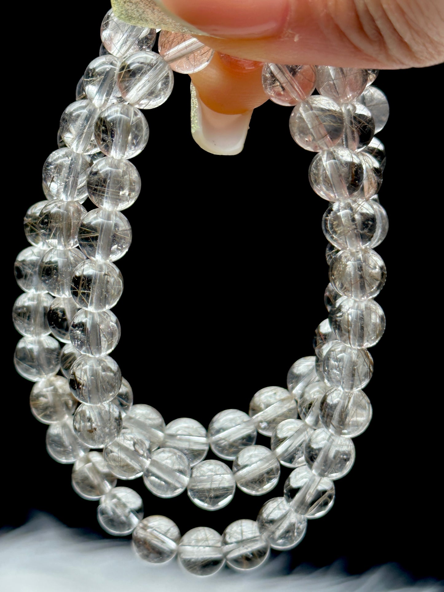 Rutilated Quartz Crystal Bead Bracelet – 3-Layer Wrap or Necklace, 7mm Natural Gemstones