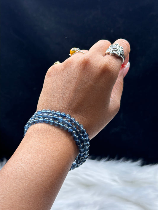 Rare Blue Fluorite Crystal Bracelet/Necklace – 3-Layer Wrap Style, 5mm Natural Gemstone Beads