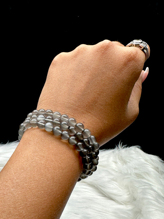 High-Quality Grey Moonstone 3-Layer Wrap Bead Bracelet – 5mm Natural Gemstone Beads, Handcrafted