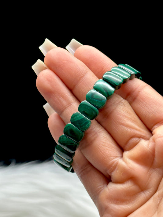 Natural Malachite Crystal Bangle Bracelet – Stretchable Cord, Handmade Energy Jewelry