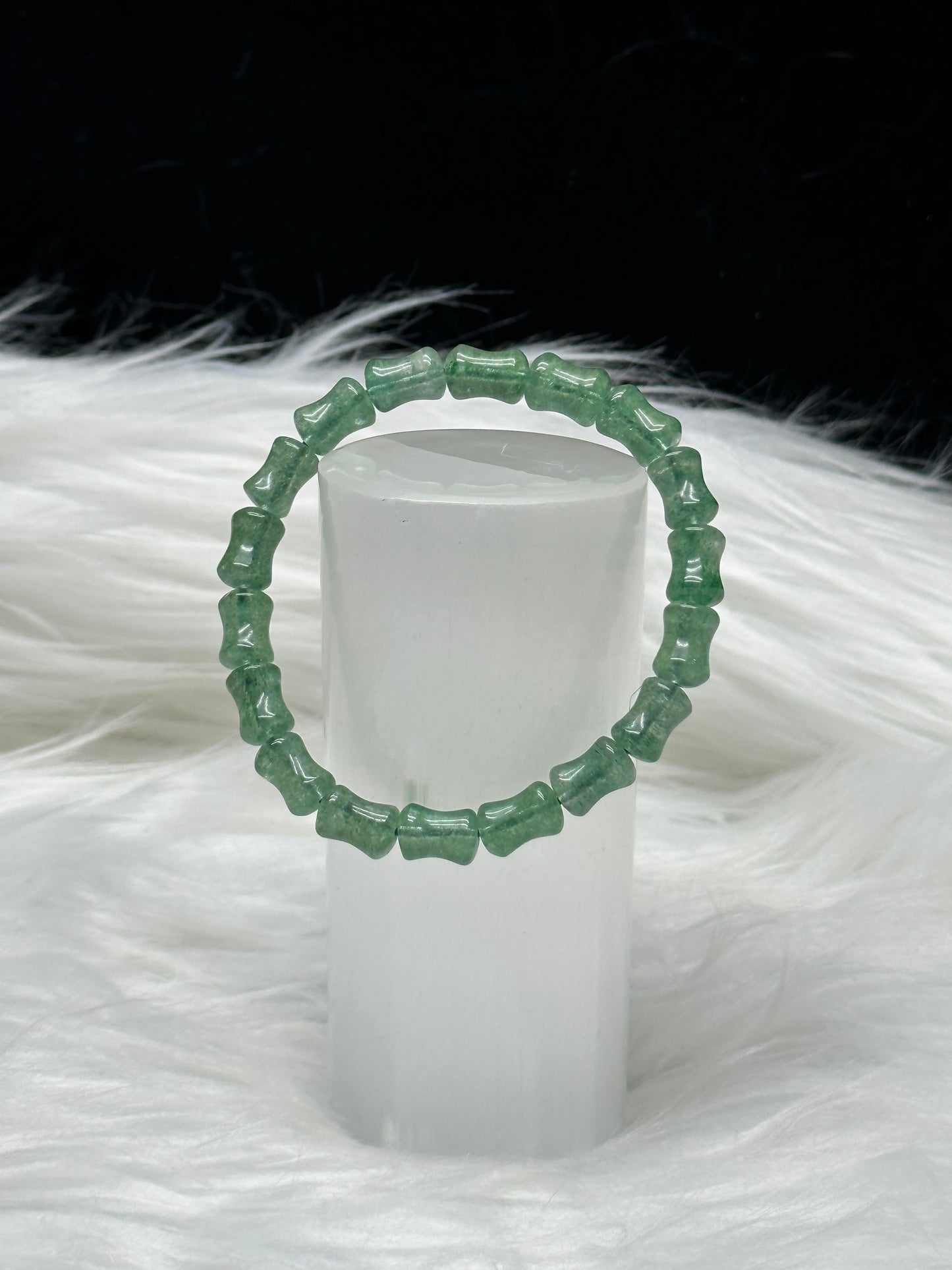 Green Strawberry Quartz Bracelet – Natural Drum Style Beads, Heart-Healing Crystal Jewelry
