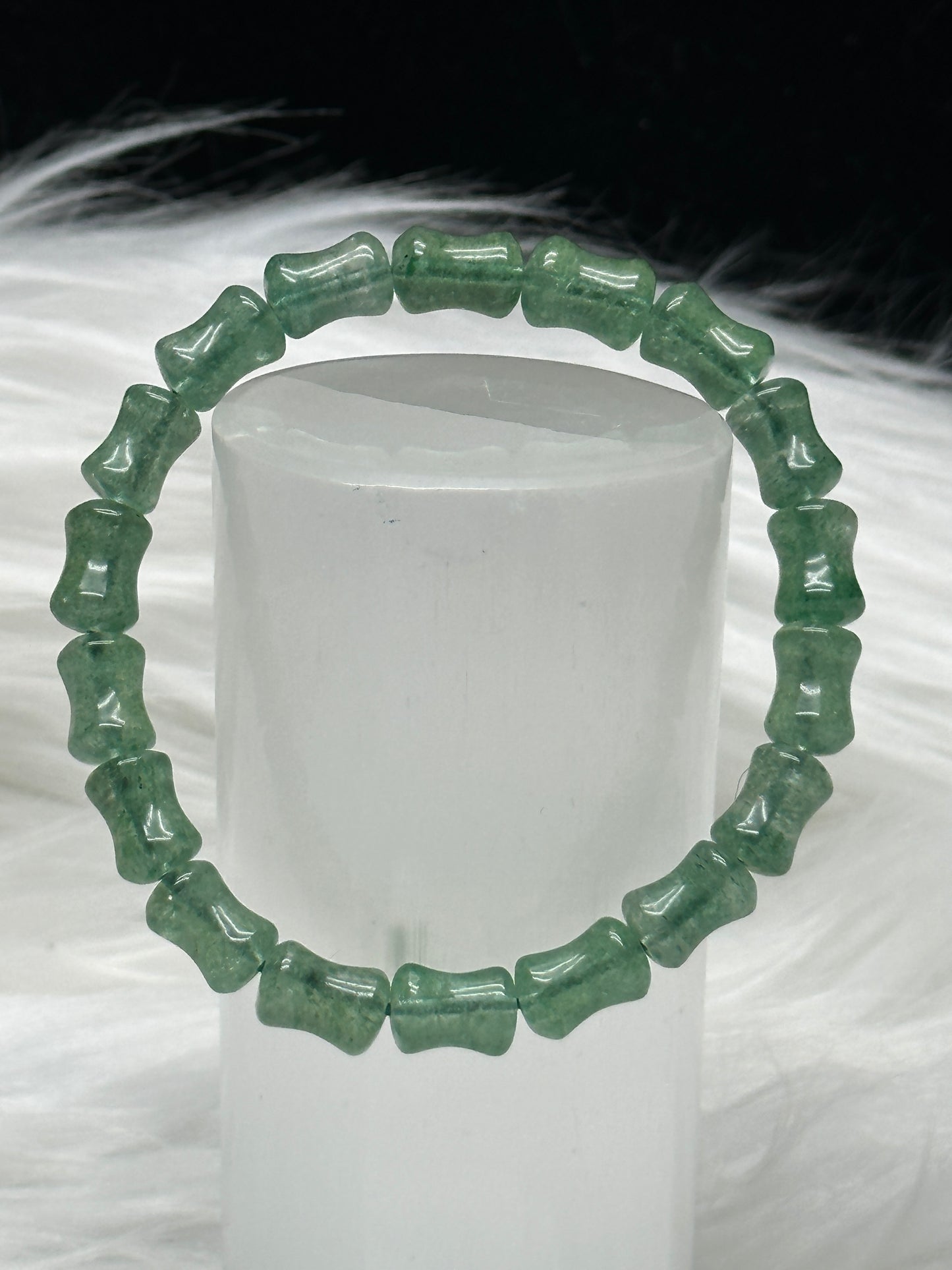 Green Strawberry Quartz Bracelet – Natural Drum Style Beads, Heart-Healing Crystal Jewelry