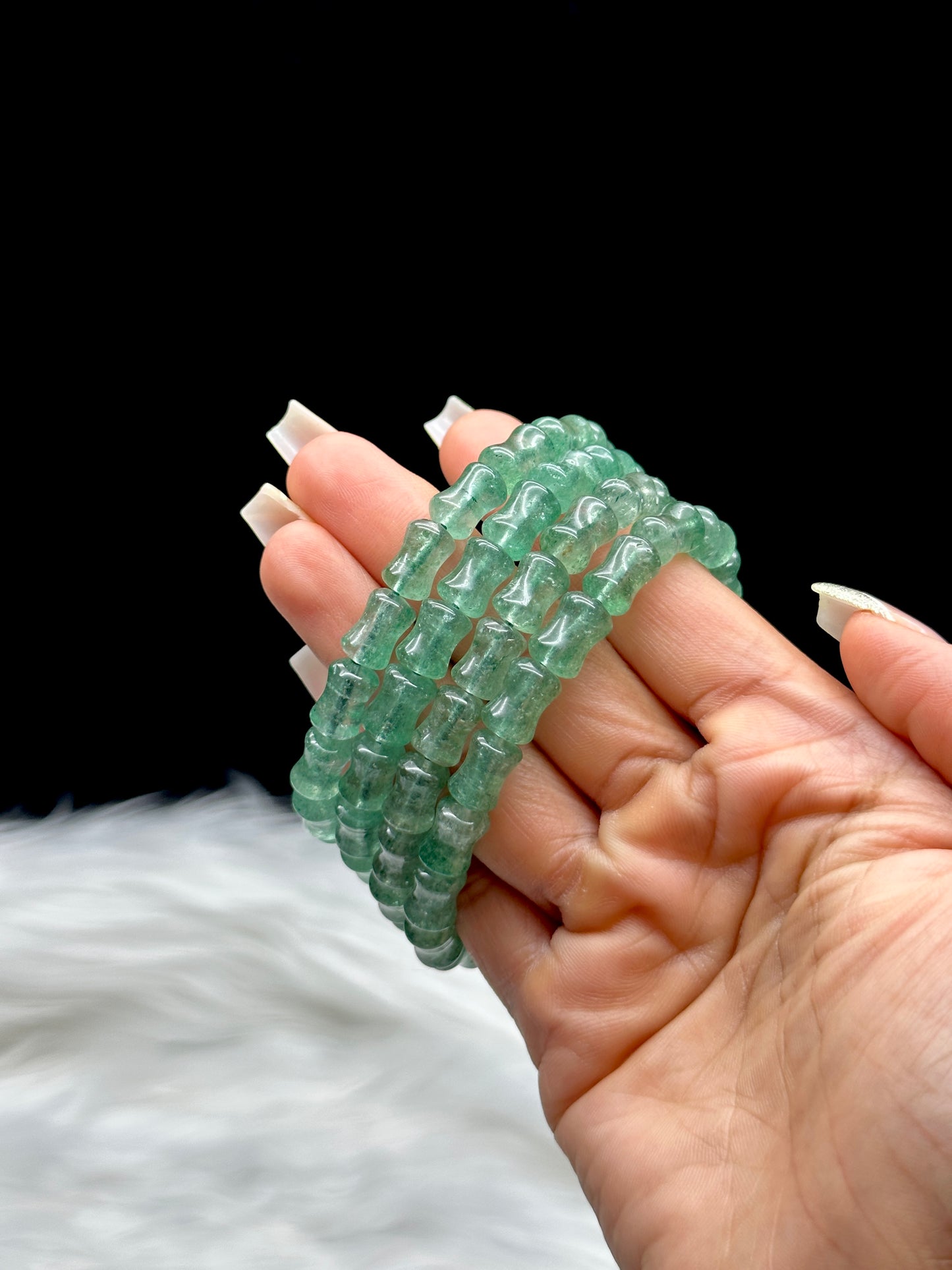 Green Strawberry Quartz Bracelet – Natural Drum Style Beads, Heart-Healing Crystal Jewelry