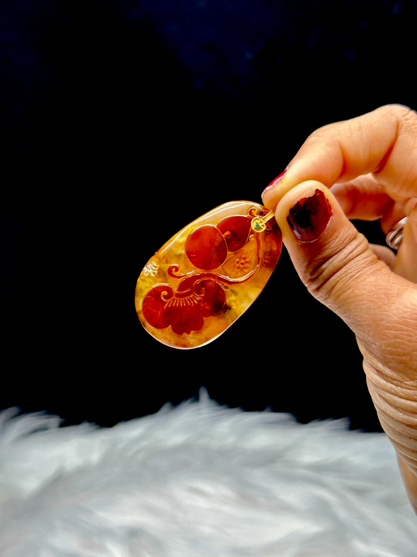 Beautiful Amber Pendant- Lucky Fengshui  Carved Amber Pendant