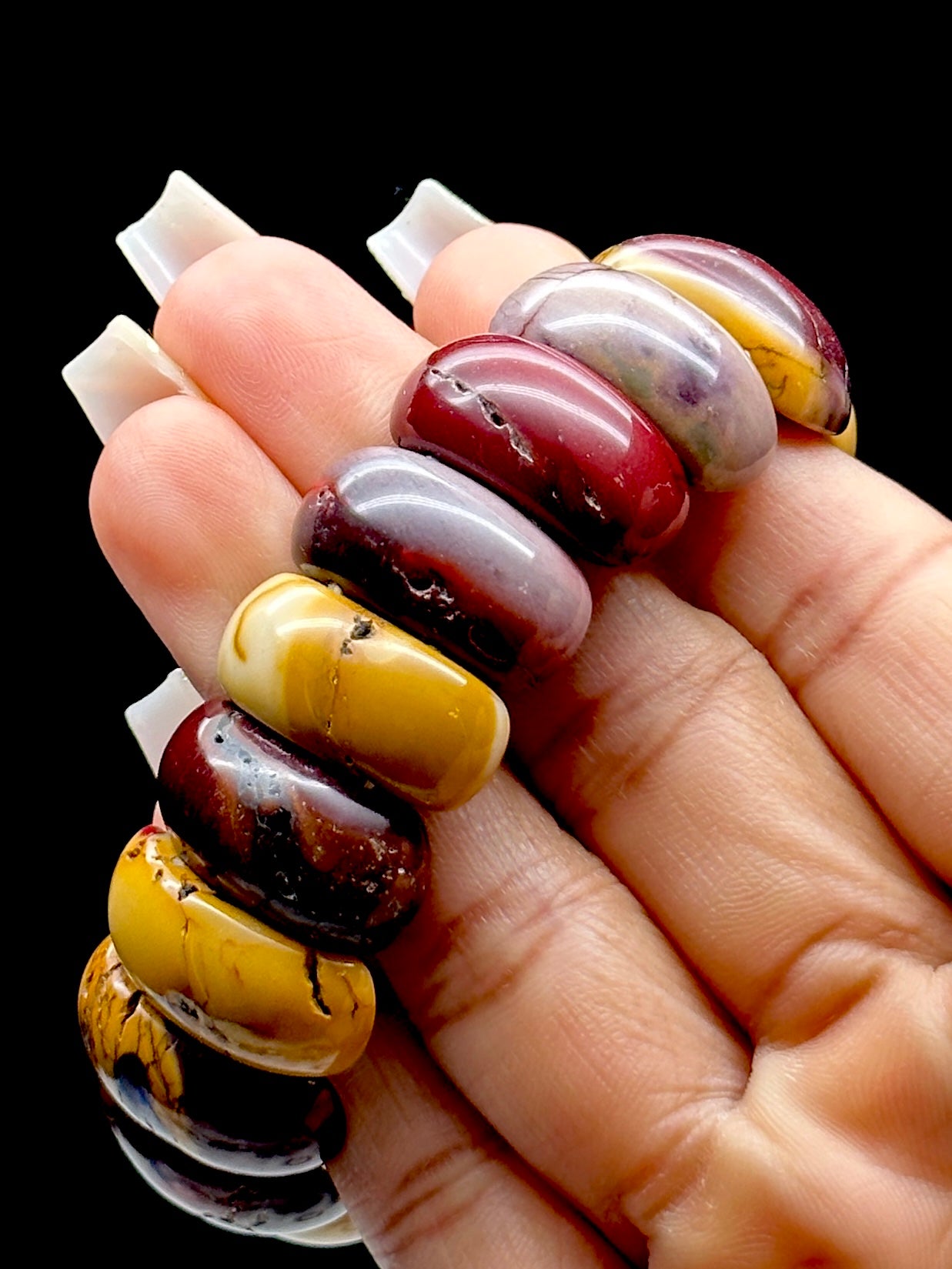 Mookaite Crystal Bangle Bracelet – Natural Gemstone, Stretchable Cord, Handmade Healing Jewelry