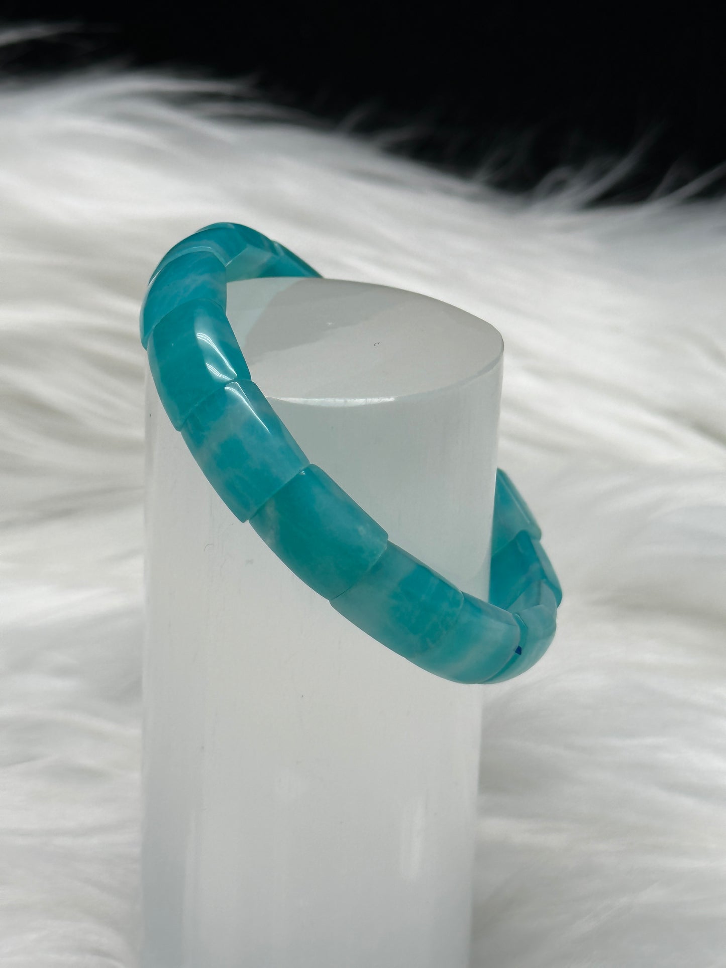 High-Quality Amazonite Crystal Bangle Bracelet – Stretchable Cord, Natural Calming Gemstone