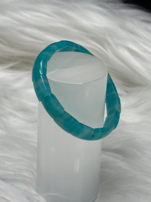 High-Quality Amazonite Crystal Bangle Bracelet – Stretchable Cord, Natural Calming Gemstone