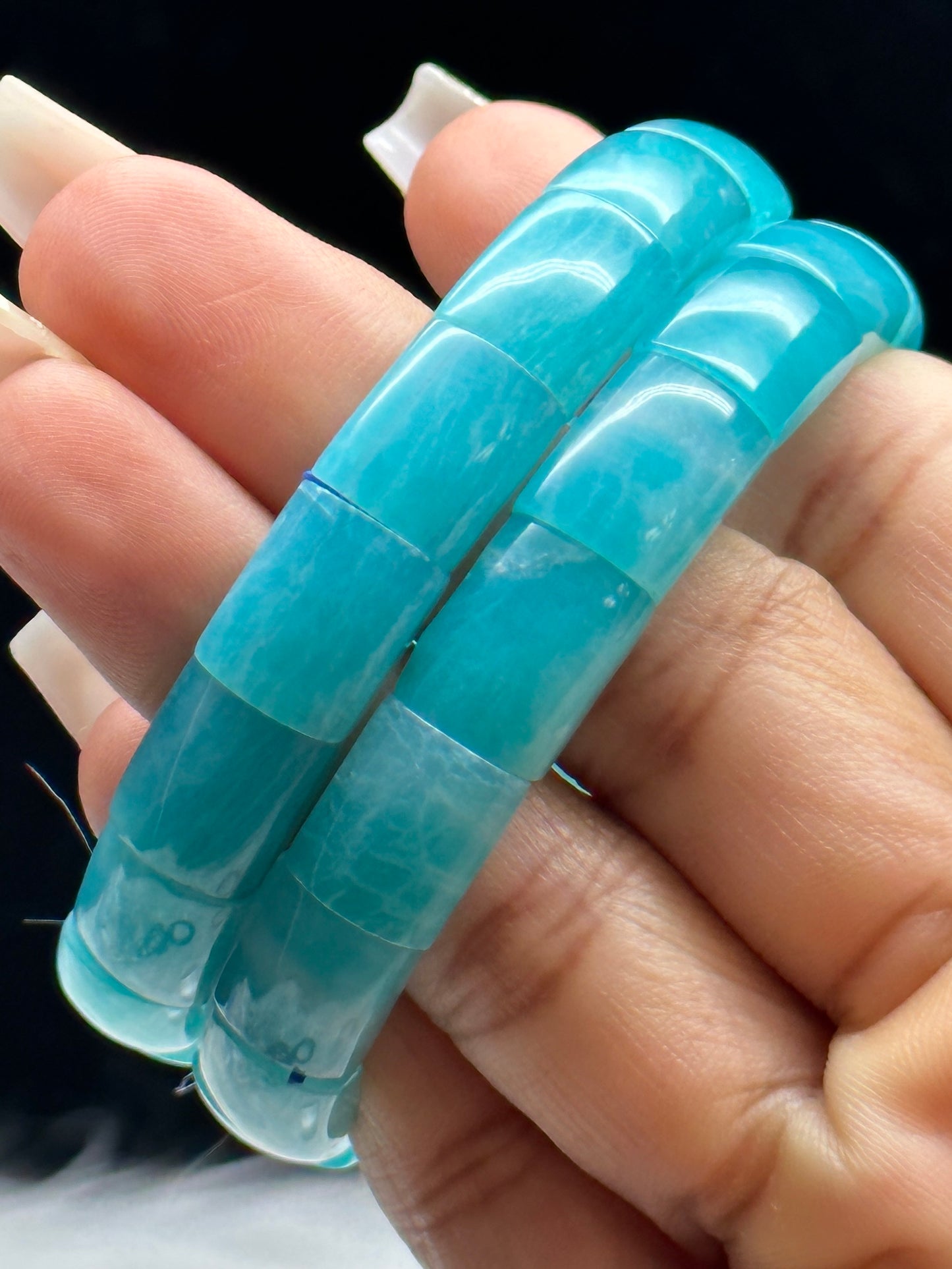 High-Quality Amazonite Crystal Bangle Bracelet – Stretchable Cord, Natural Calming Gemstone