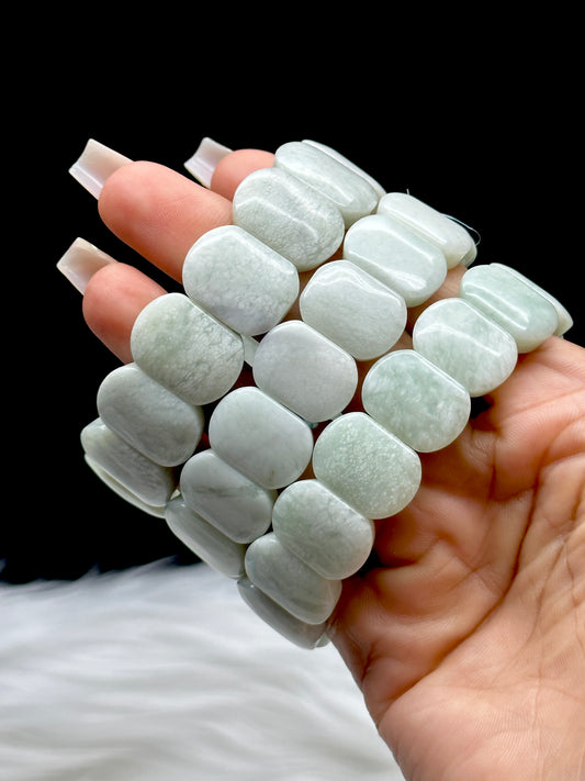 Natural Jade Crystal Bangle Bracelet – Stretchable Cord, Genuine Green Jade Gemstones