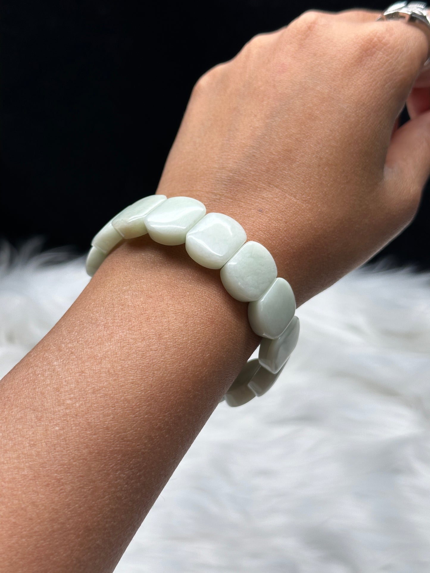 Natural Jade Crystal Bangle Bracelet – Stretchable Cord, Genuine Green Jade Gemstones