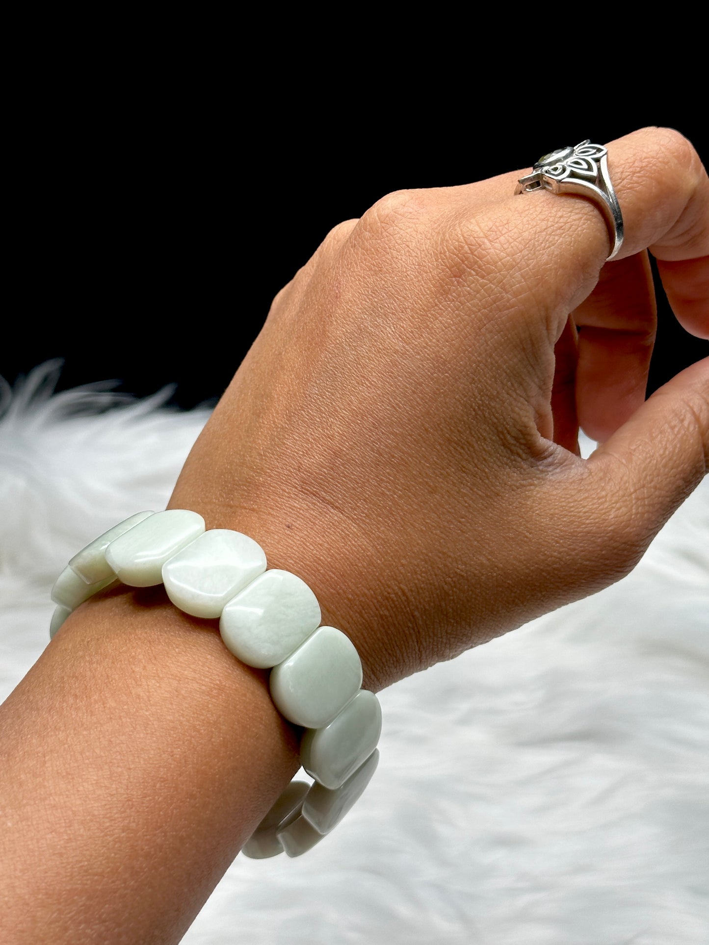 Natural Jade Crystal Bangle Bracelet – Stretchable Cord, Genuine Green Jade Gemstones