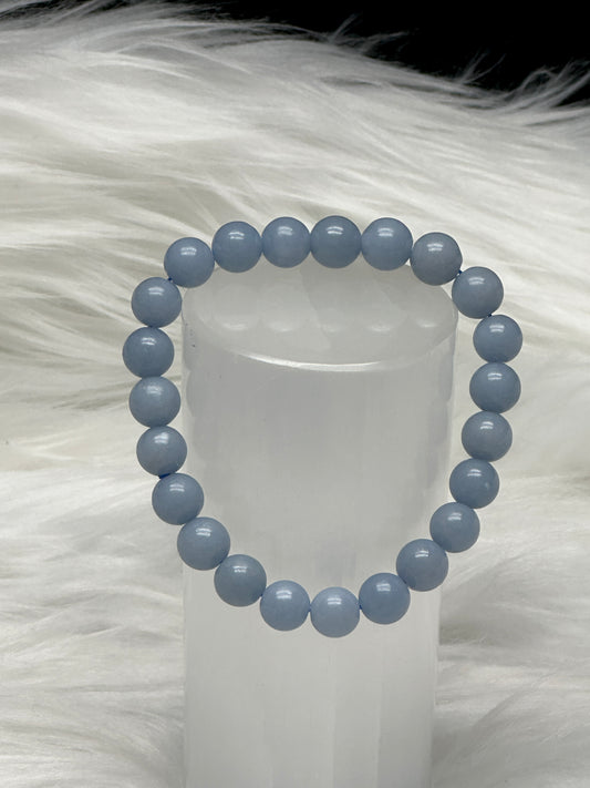 High-Quality Angelite Crystal Bracelet – 8mm Beads, Stretch Cord, Calming & Healing Energy