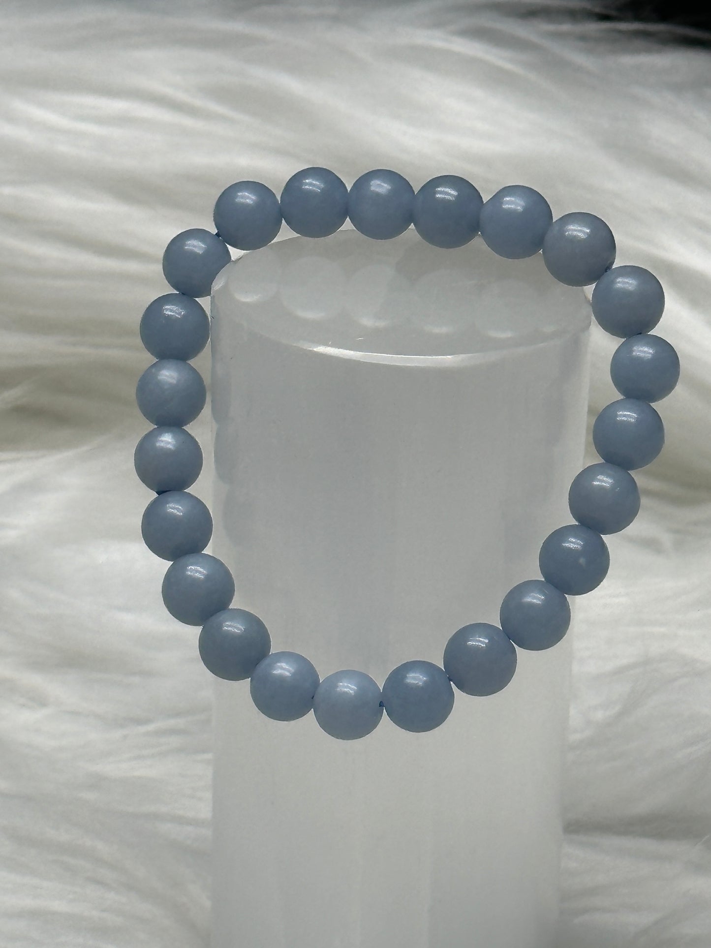 High-Quality Angelite Crystal Bracelet – 8mm Beads, Stretch Cord, Calming & Healing Energy