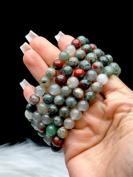 Dragon Blood Jasper Crystal Bead Bracelet – 8mm Natural Gemstones, Stretchable Cord