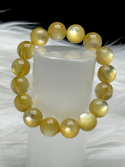 High-Quality Golden Mica (Golden Lepidolite) Crystal Bracelet – 12.5mm Gemstone Beads