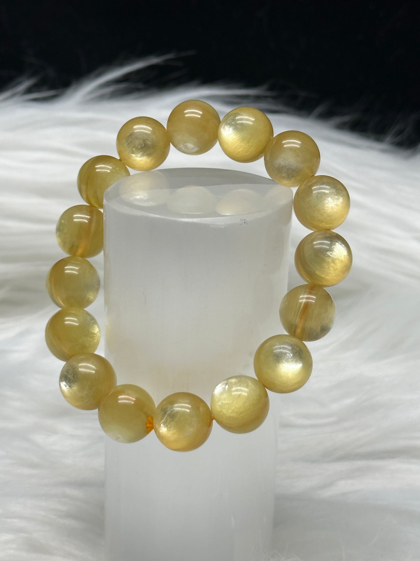 High-Quality Golden Mica (Golden Lepidolite) Crystal Bracelet – 12.5mm Gemstone Beads