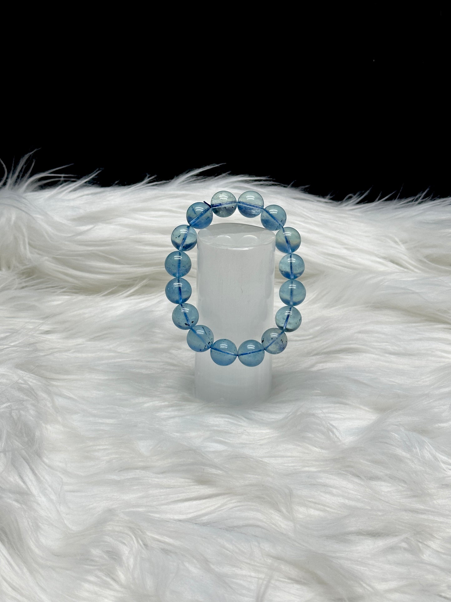 Gem Grade Aquamarine Crystal Bracelet – 14mm Premium Beads, Tourmaline inclusion in few beads,Calming Energy