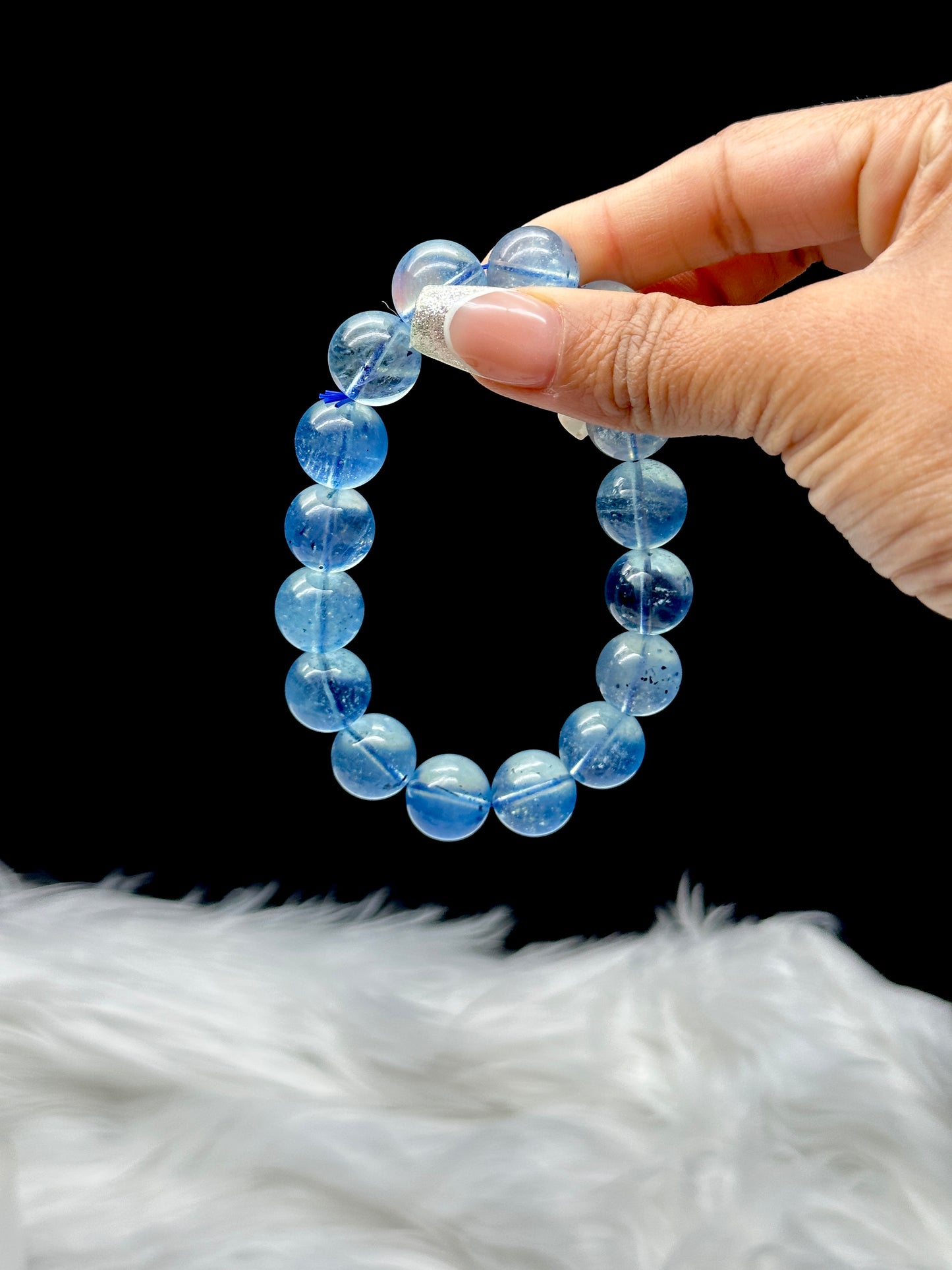 Gem Grade Aquamarine Crystal Bracelet – 14mm Premium Beads, Tourmaline inclusion in few beads,Calming Energy