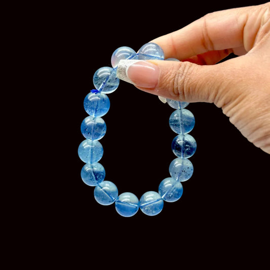 Gem Grade Aquamarine Crystal Bracelet – 14mm Premium Beads, Tourmaline inclusion in few beads,Calming Energy
