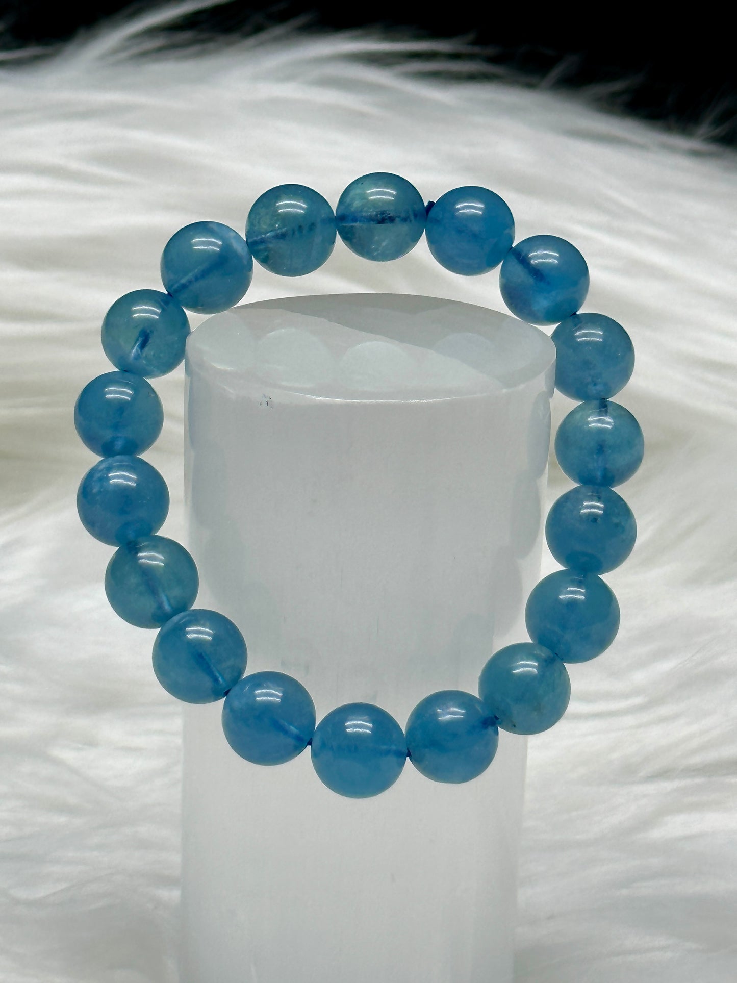 Gem Grade Aquamarine Crystal Bracelet – 12mm Beads, Premium Quality Healing Stone