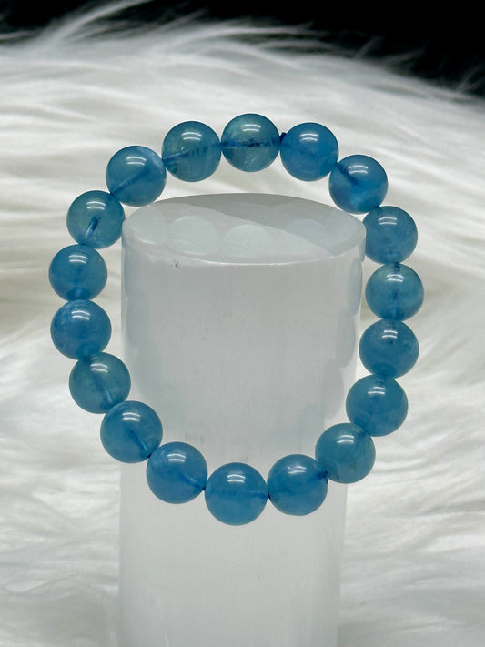 Gem Grade Aquamarine Crystal Bracelet – 12mm Beads, Premium Quality Healing Stone