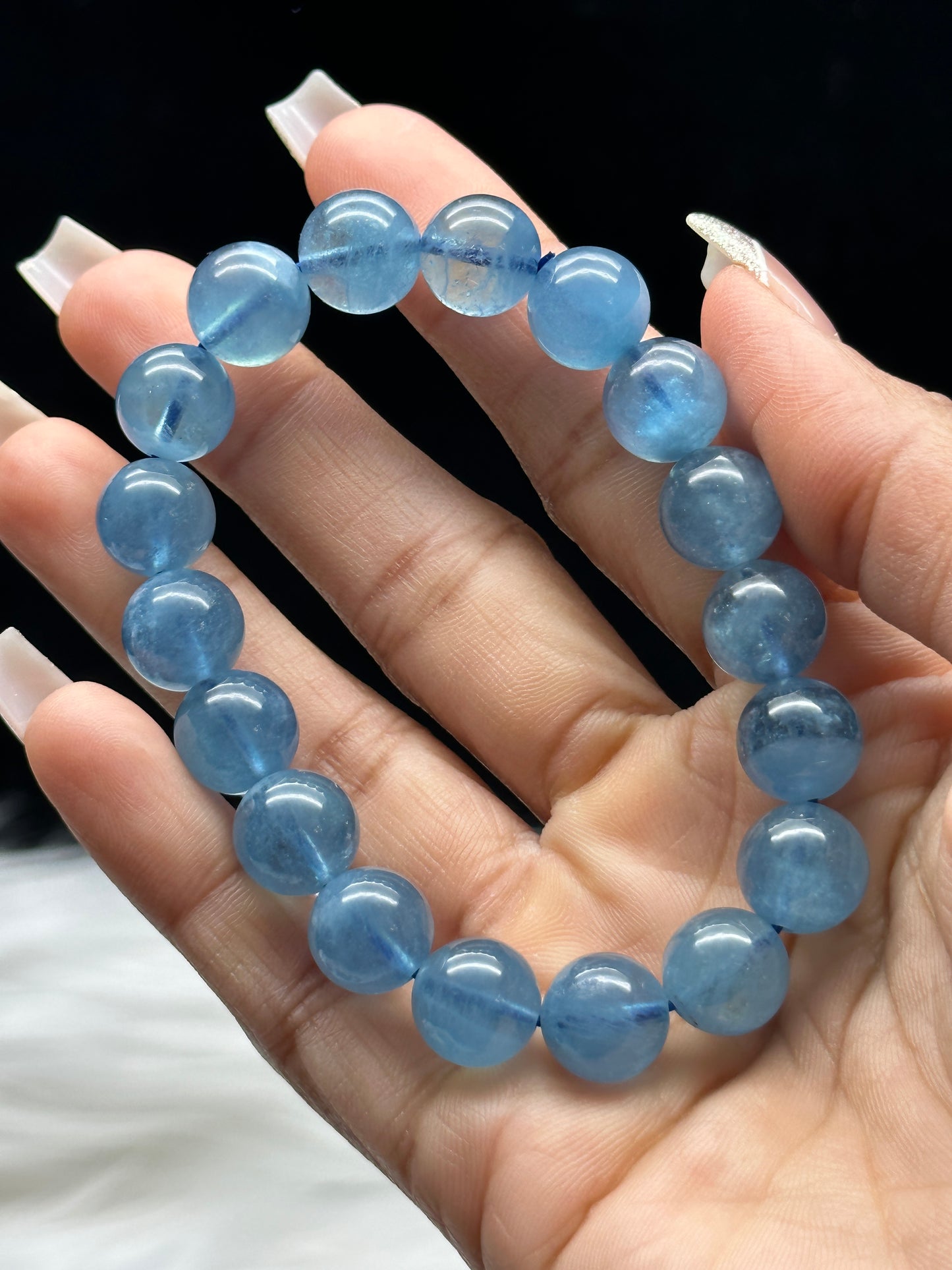 Gem Grade Aquamarine Crystal Bracelet – 12mm Beads, Premium Quality Healing Stone