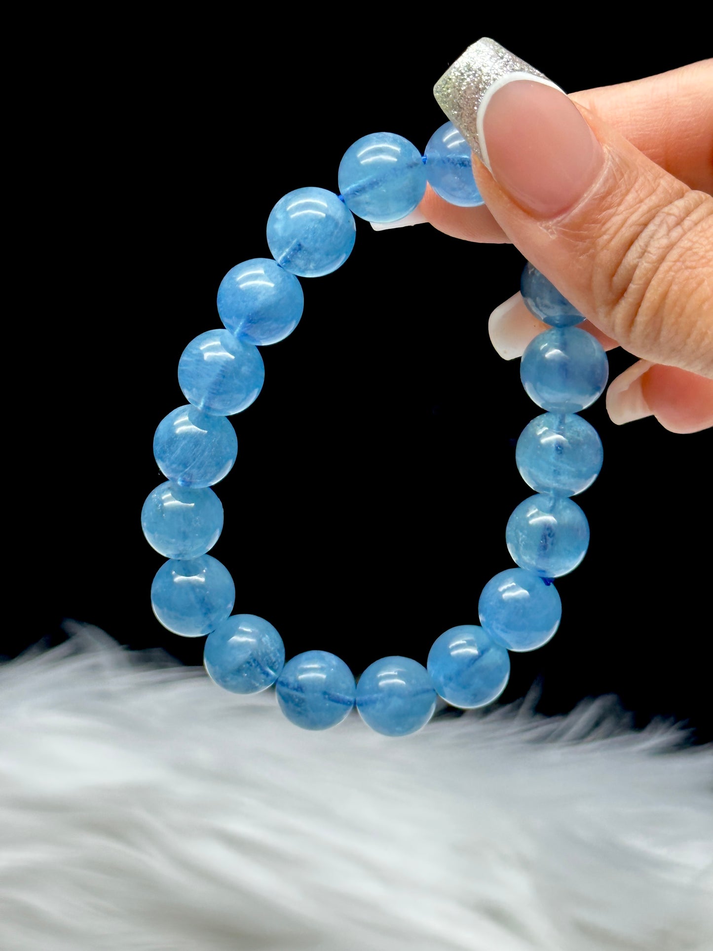 Gem Grade Aquamarine Crystal Bracelet – 12mm Beads, Premium Quality Healing Stone