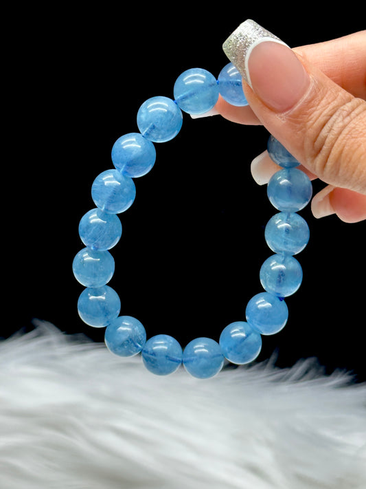 Gem Grade Aquamarine Crystal Bracelet – 12mm Beads, Premium Quality Healing Stone