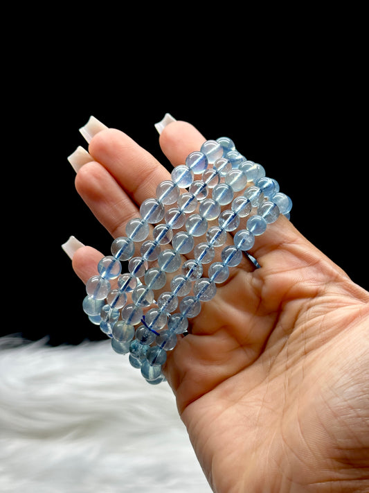 AAA Grade Aquamarine Crystal Bracelet – 7mm Natural Gemstone Beads, Calming & Elegant