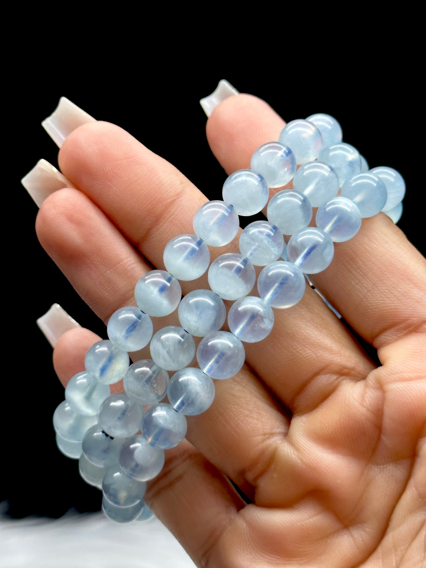 Natural Aquamarine Crystal Bracelet – 6mm Calming Gemstone Beads, Stretchable Cord
