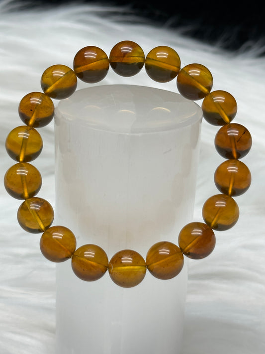 Rare High-Quality Blue Amber Bracelet – 12mm Natural Beads, Stretchable Cord