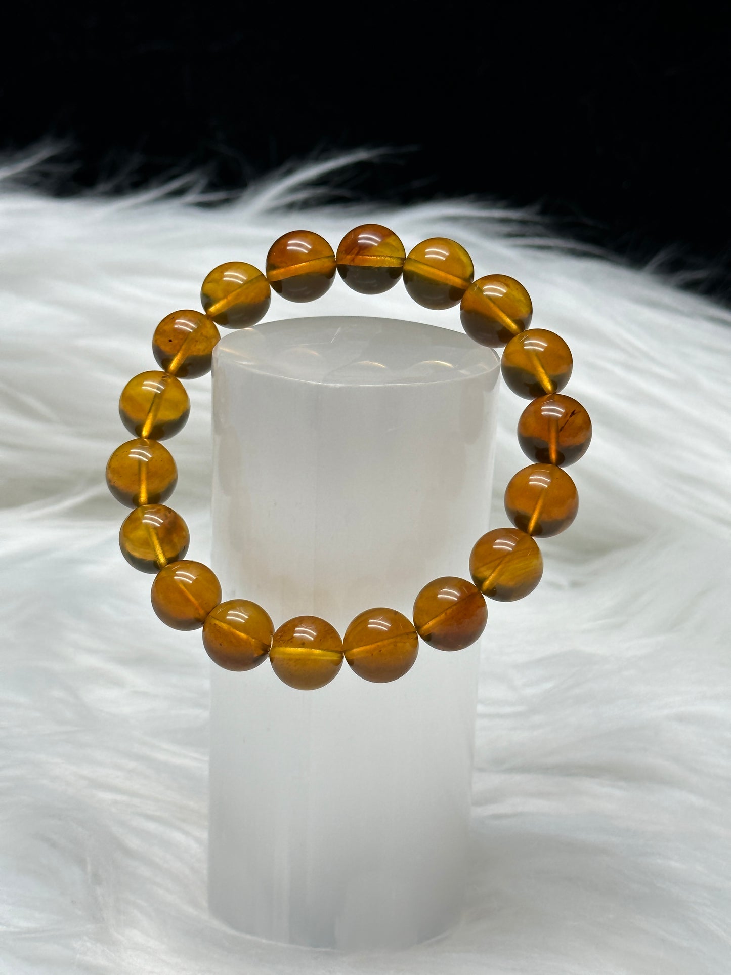 Rare High-Quality Blue Amber Bracelet – 12mm Natural Beads, Stretchable Cord