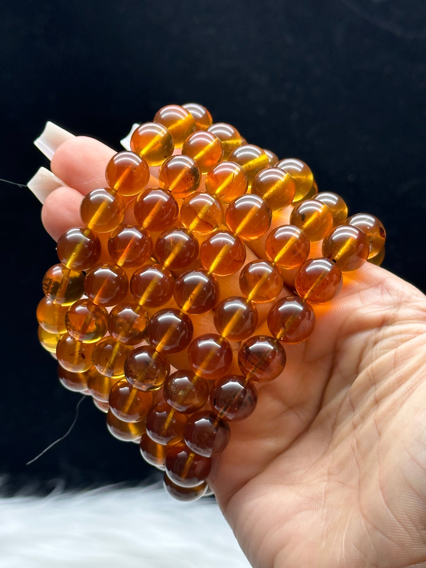 Rare High-Quality Blue Amber Bracelet – 12mm Natural Beads, Stretchable Cord