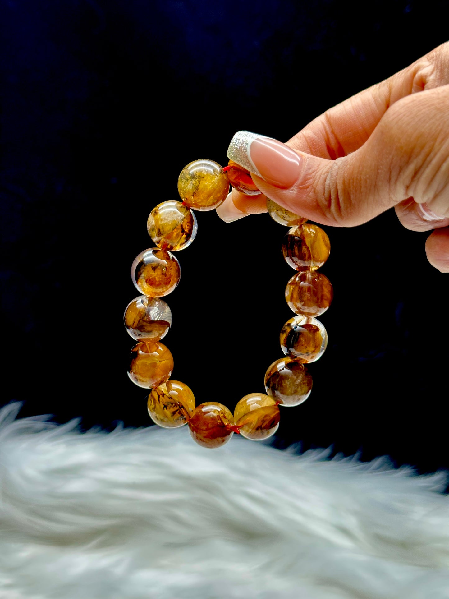 Rare High-Quality Dendritic Golden Healer Crystal Bracelet – 14mm Natural Beads