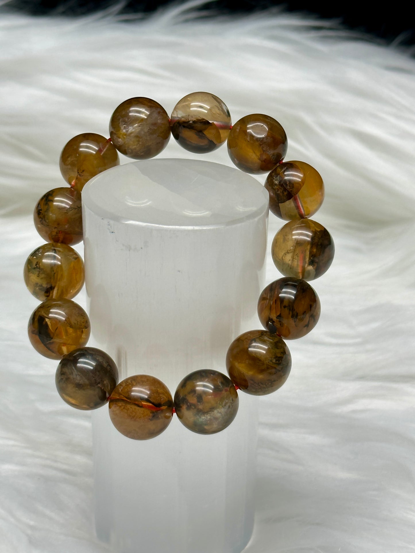 Rare High-Quality Dendritic Golden Healer Crystal Bracelet – 14mm Natural Beads