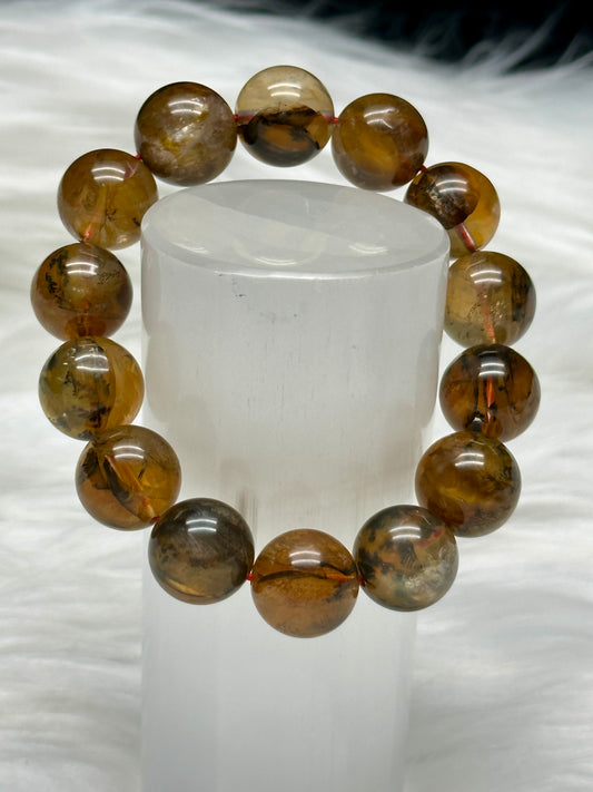 Rare High-Quality Dendritic Golden Healer Crystal Bracelet – 14mm Natural Beads