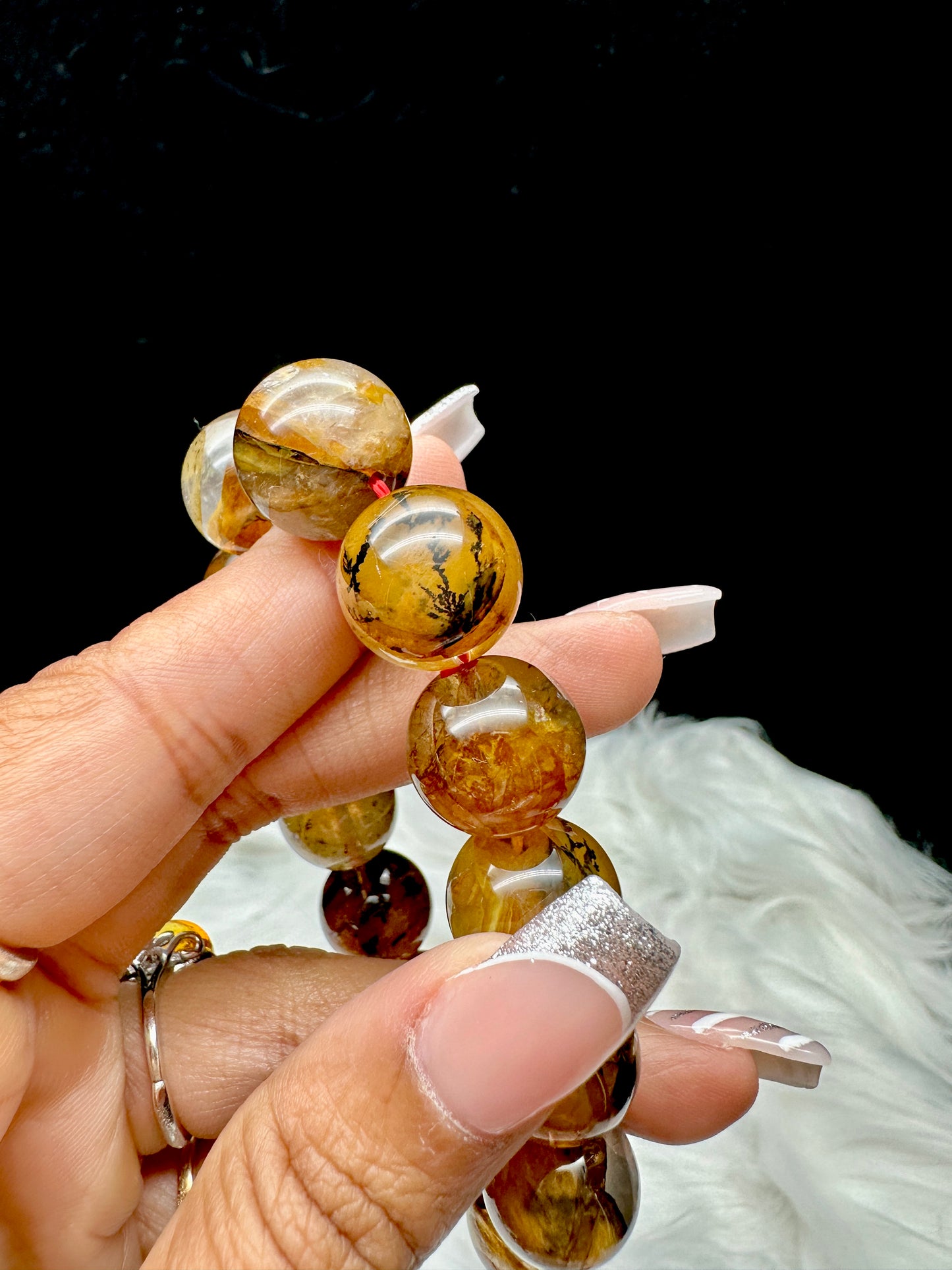 Rare High-Quality Dendritic Golden Healer Crystal Bracelet – 14mm Natural Beads