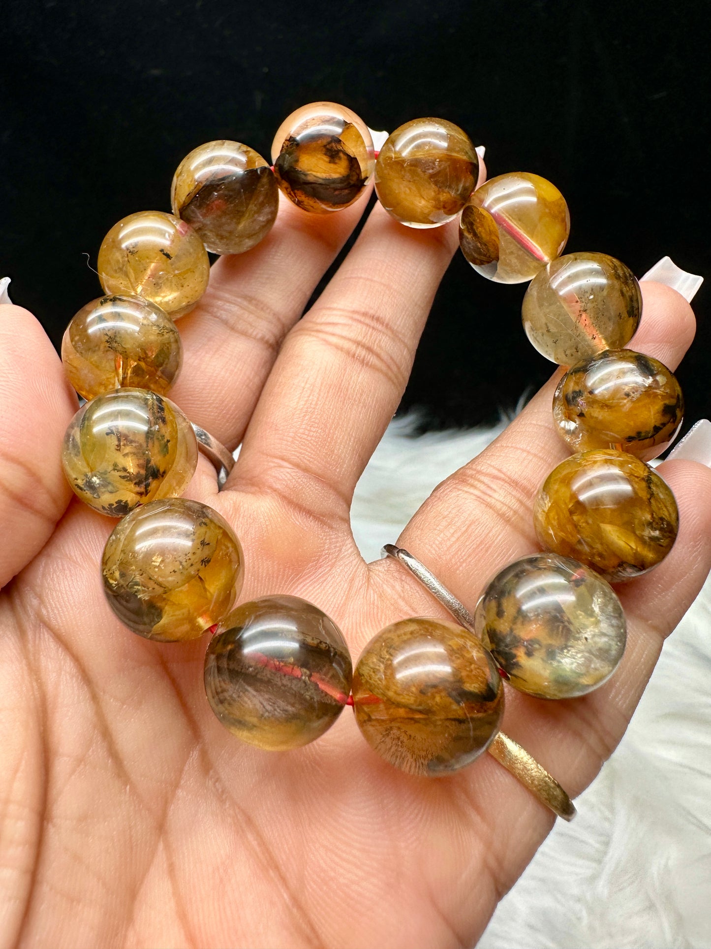 Rare High-Quality Dendritic Golden Healer Crystal Bracelet – 14mm Natural Beads