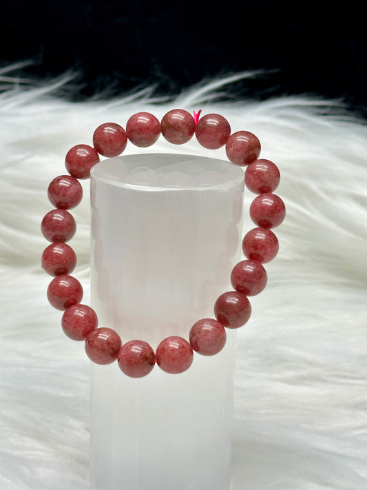 Gem-Quality Rhodonite Crystal Bracelet – Natural Gemstone Beads, Emotional Healing Stone
