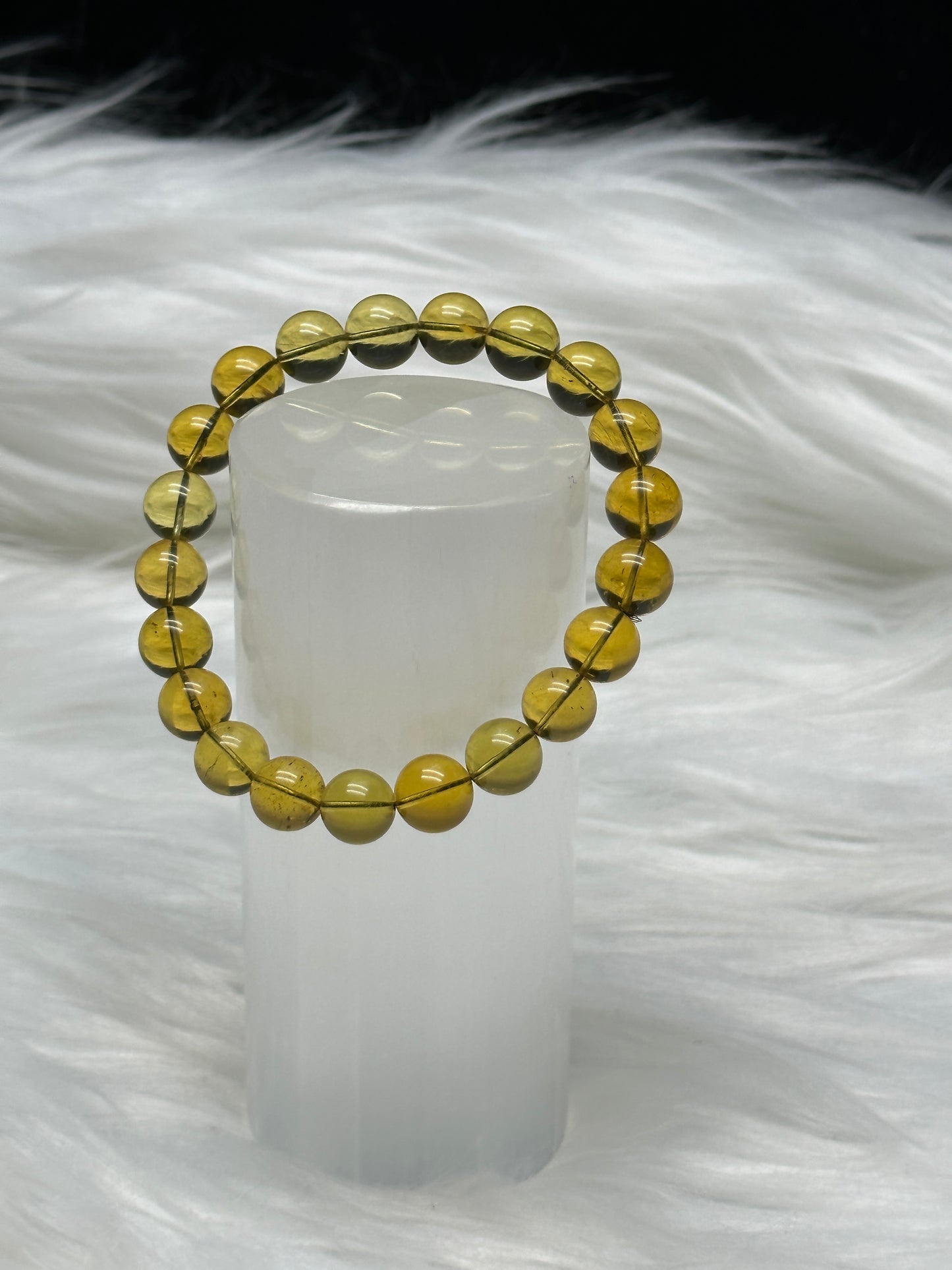 High-Quality Natural Blue Amber Bracelet – 9mm Polished Beads, Rare Gemstone Jewelry