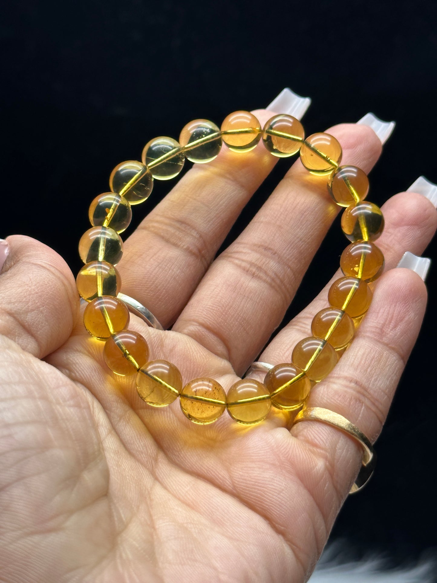 High-Quality Natural Blue Amber Bracelet – 9mm Polished Beads, Rare Gemstone Jewelry